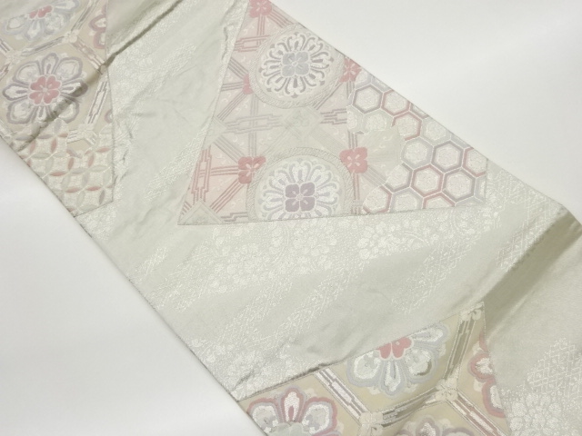 菱に華紋・花菱・ヱ霞模様織出し袋帯